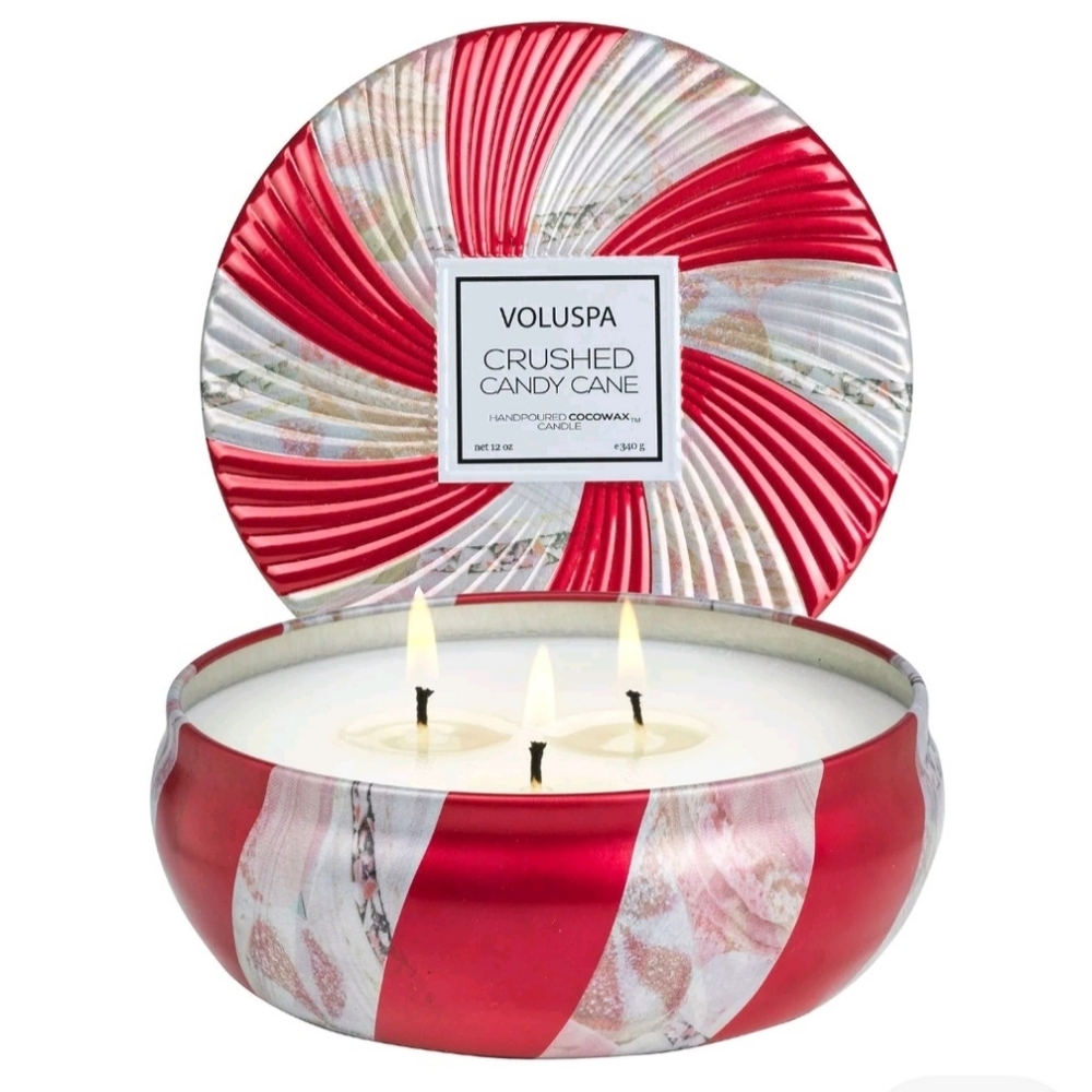 NEW Voluspa crushed candy cane 3 wick candle 12oz